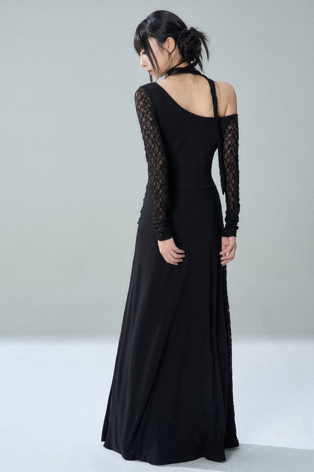 Black Off-The-Shoulder Halter Long Dress