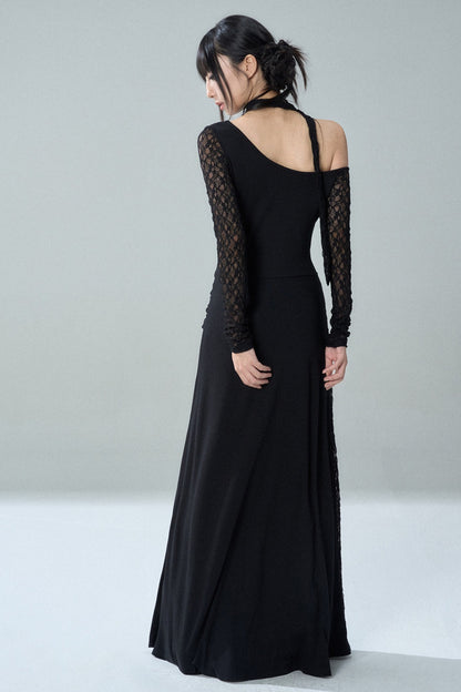 Black Off-The-Shoulder Halter Long Dress