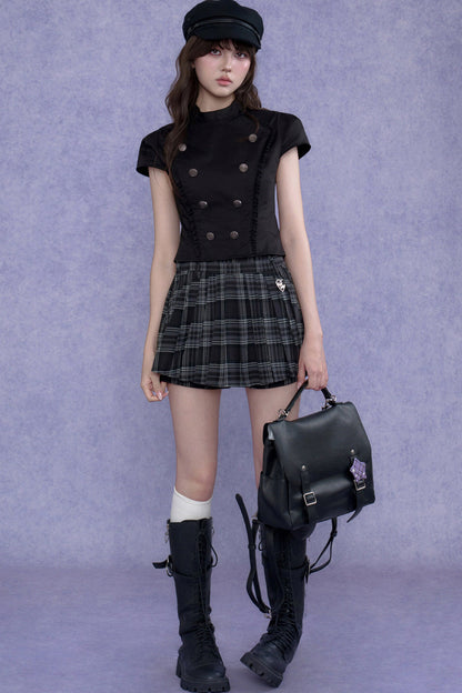 Black Double-Breasted Stand Collar Shirt