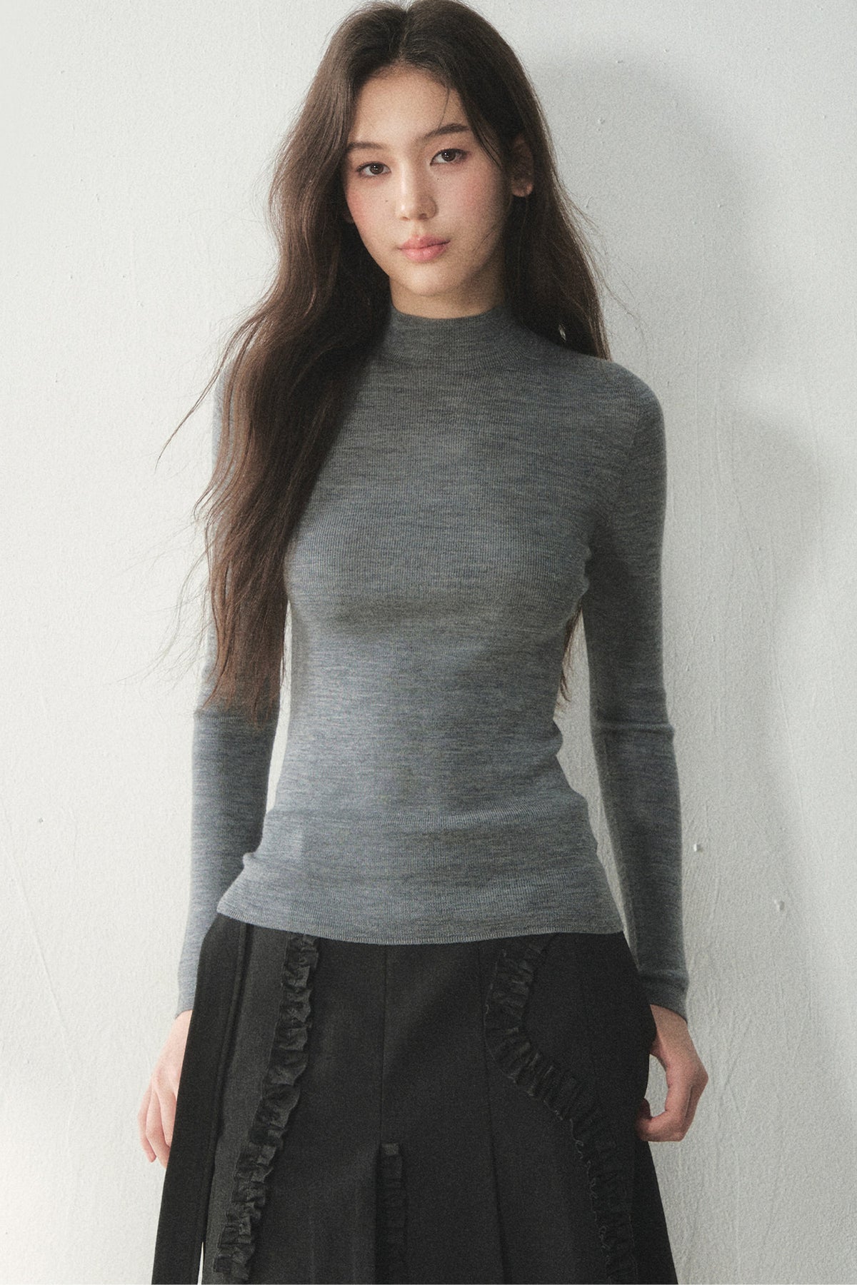 100% Wool Half-Turtleneck Knit Top