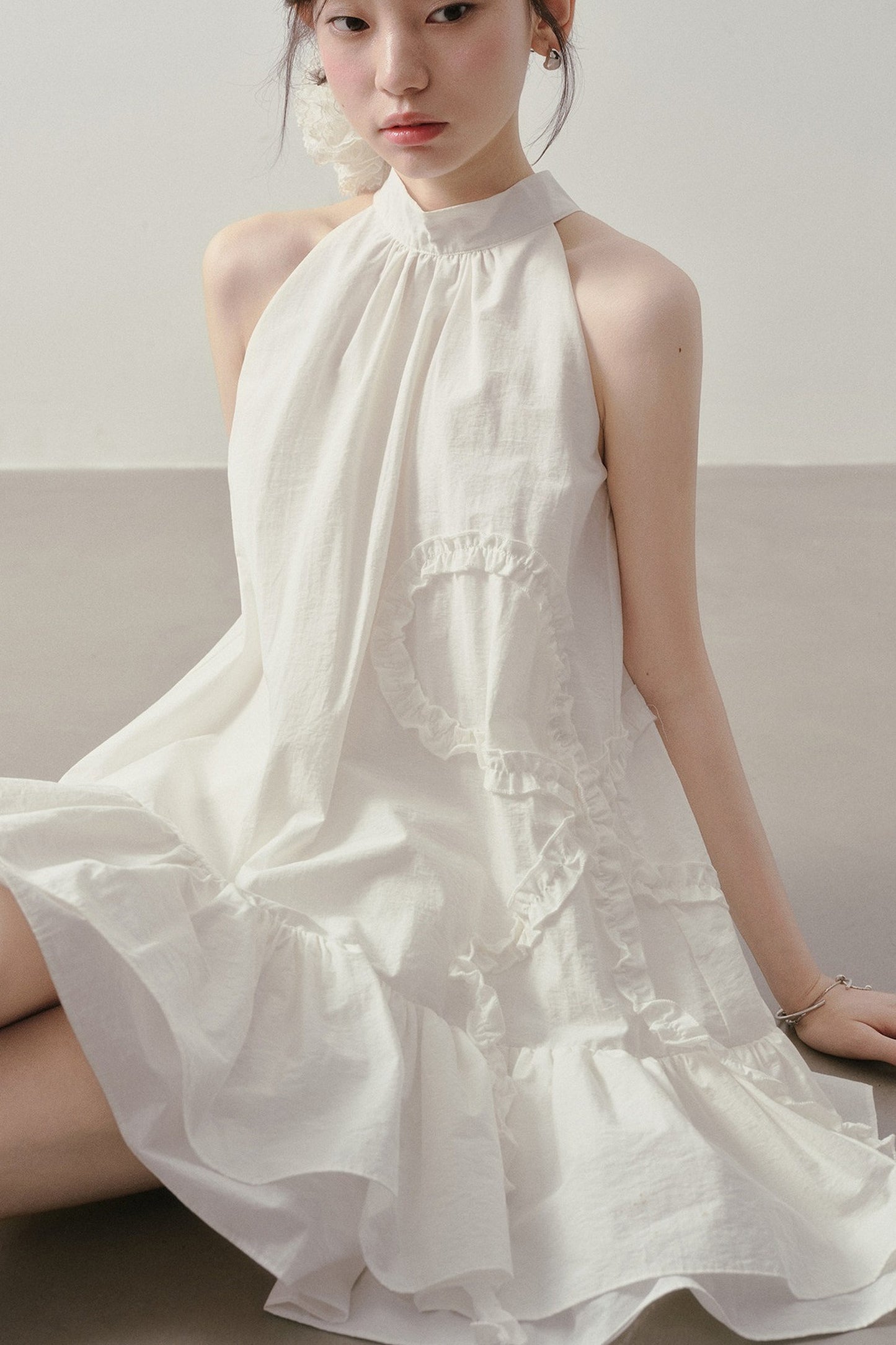 Heart Ruffle Sleeveless Halter Dress