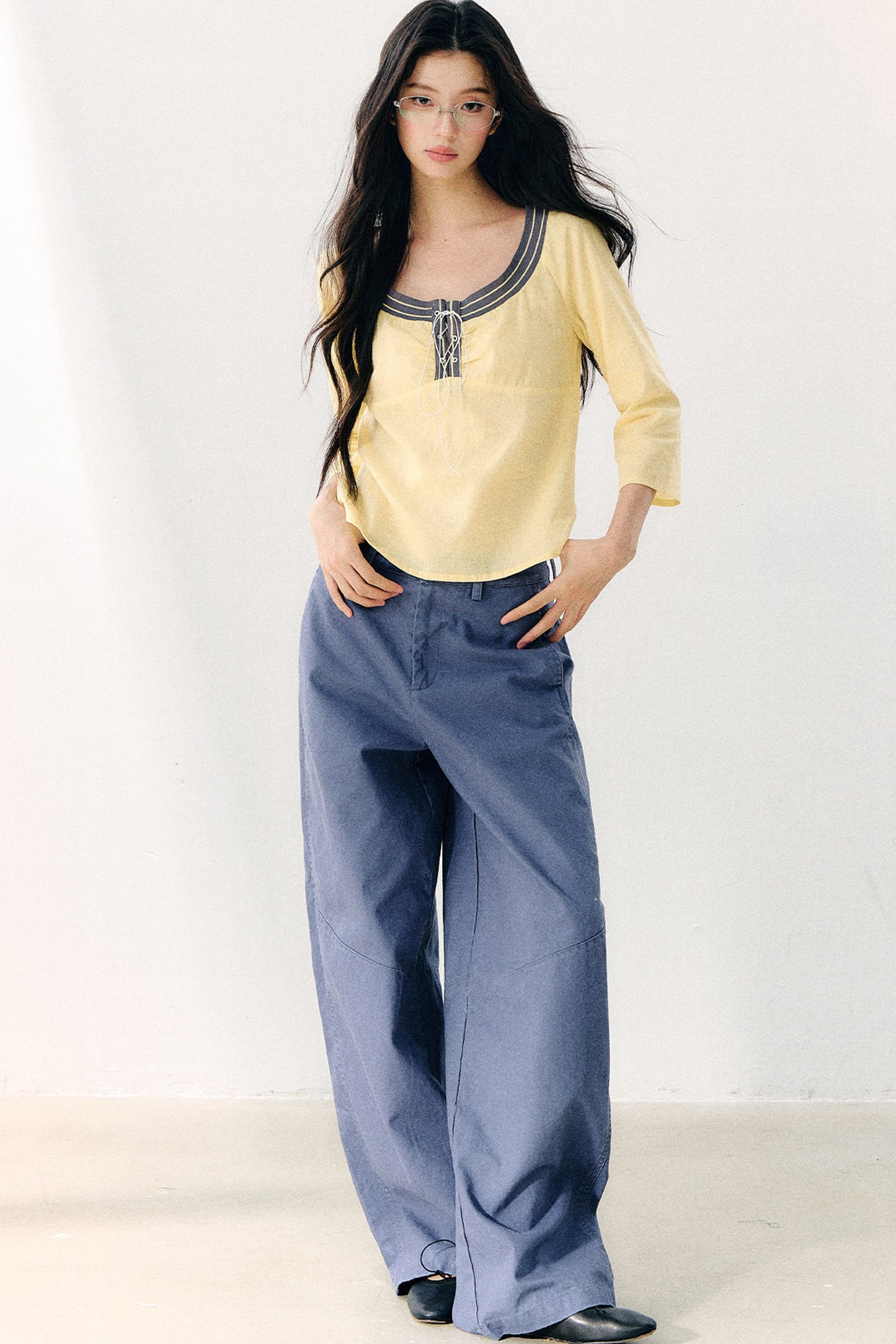 Washed Twill Cotton Loose Pants