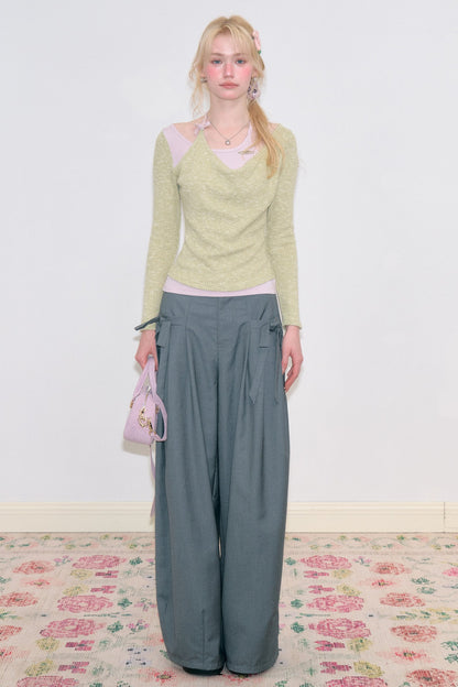 High-Waisted Bow Wide-Leg Suit Pants