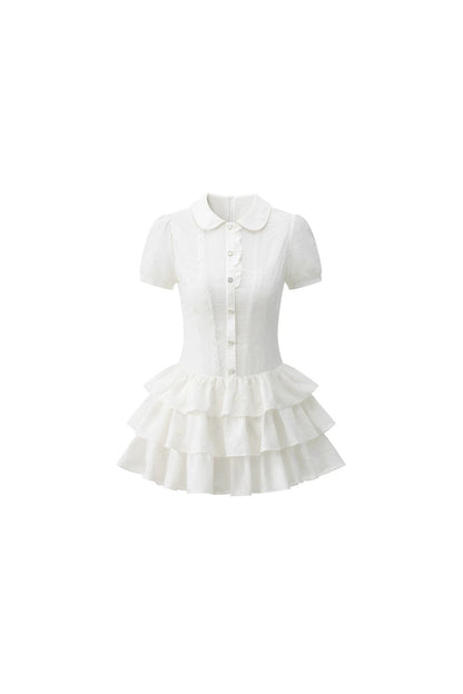College Style Puff Sleeve Shirt Dress