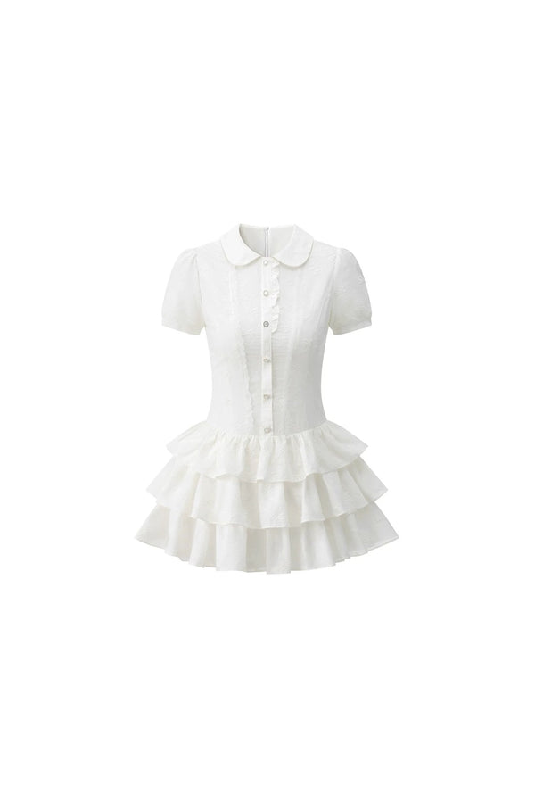 College Style Puff Sleeve Shirt Dress