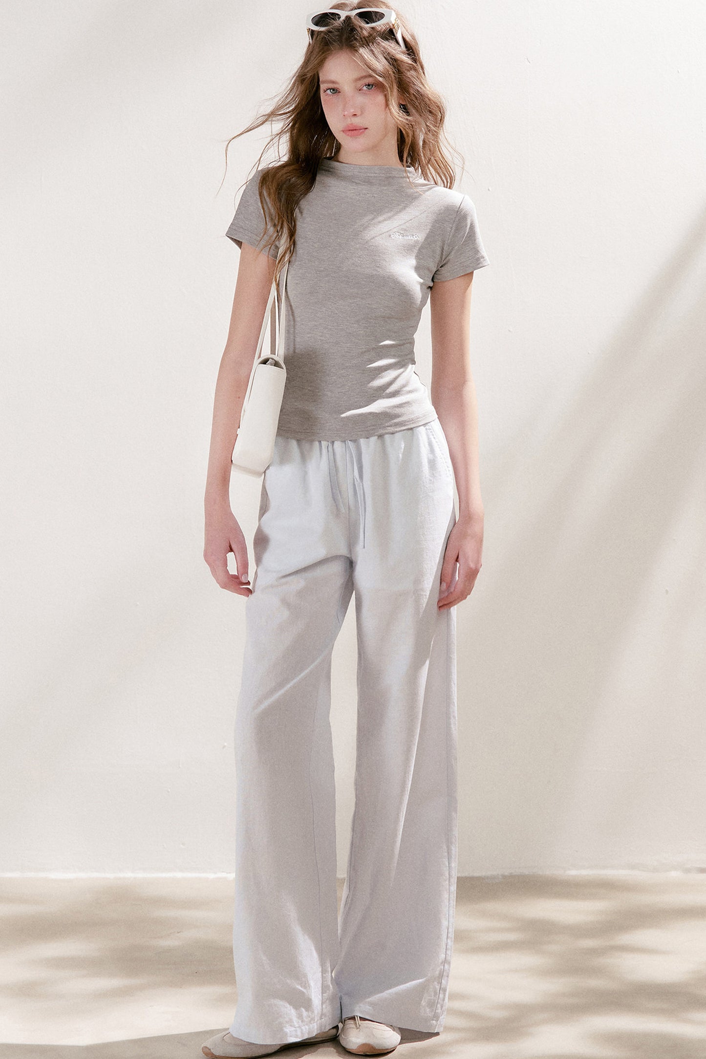 High-Waisted Linen Cotton Drawstring Wide-Leg Pants
