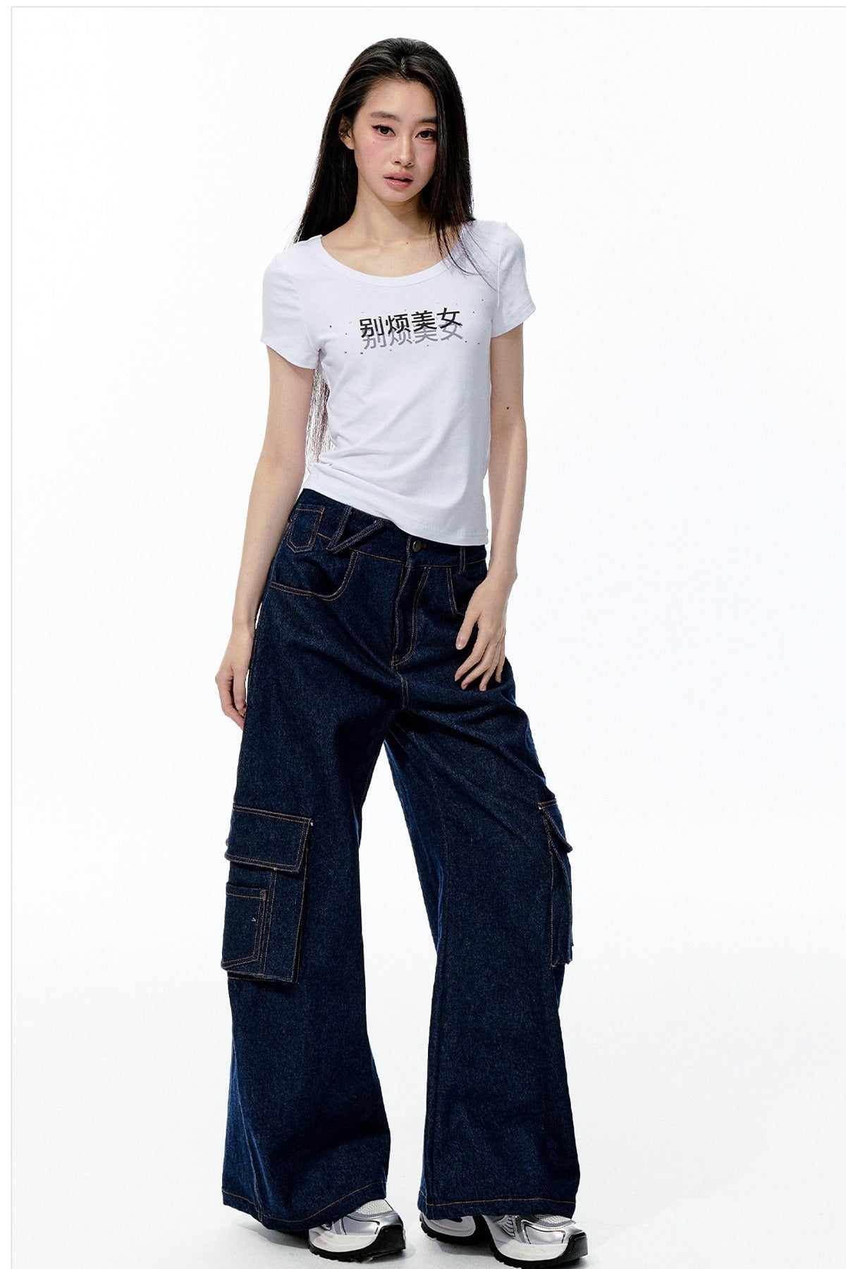 Rhinestone Text Print White T-Shirt