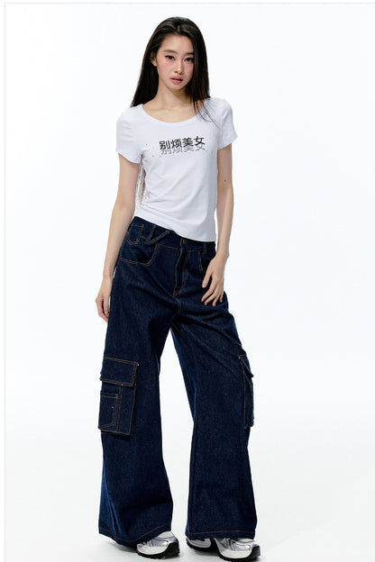 Rhinestone Text Print White T-Shirt