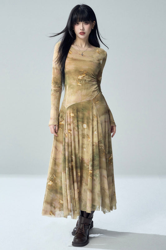 Long Sleeve Tie-Dye Dress