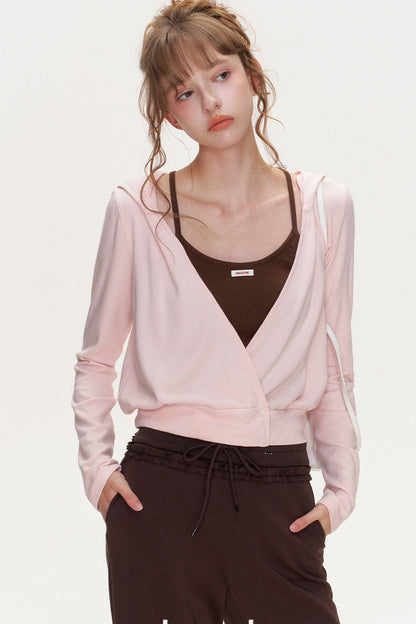 T-shirt a righe a maniche lunghe con scollo a V incrociato