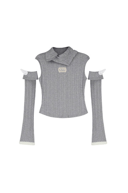 Strickoberteil mit Umlegekragen und Flügelärmeln