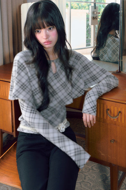 Plaid Cape Long Sleeve Top