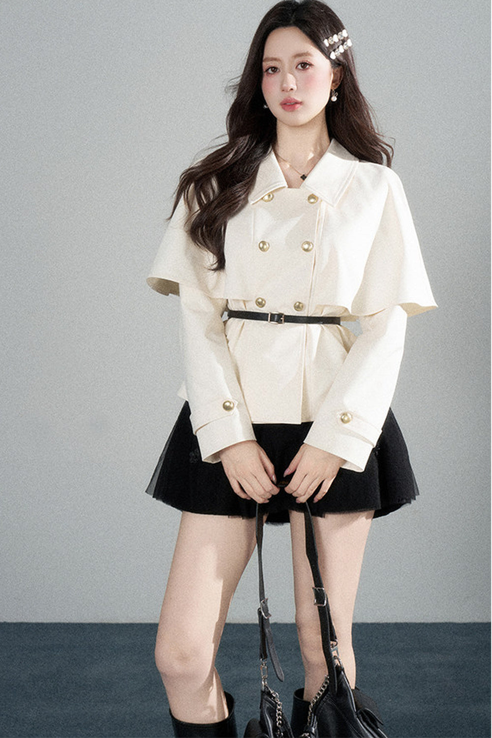 White Double-Breasted Cape Jacket