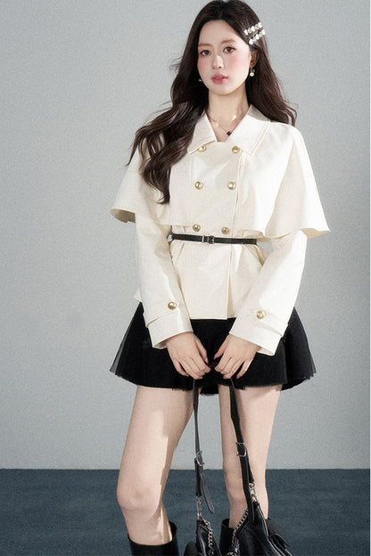 White Double-Breasted Cape Jacket