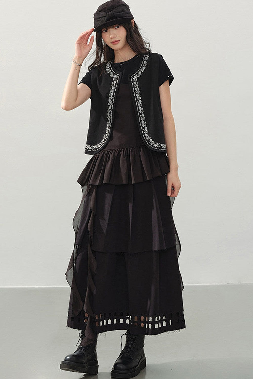 Camisole Asimétrico con Volantes Negro