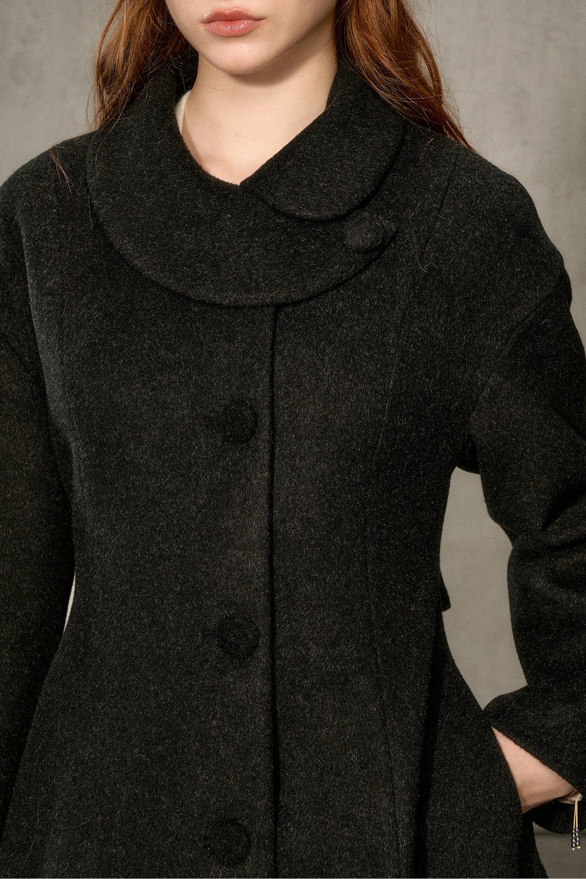 Floral Embroidered Long Woolen Cape Coat Set-Up