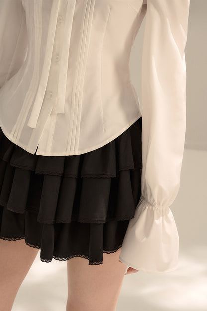 Bow Tie Puff Sleeve Shirt