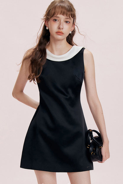 Satin Boat Neck Backless Bow Tank Dress