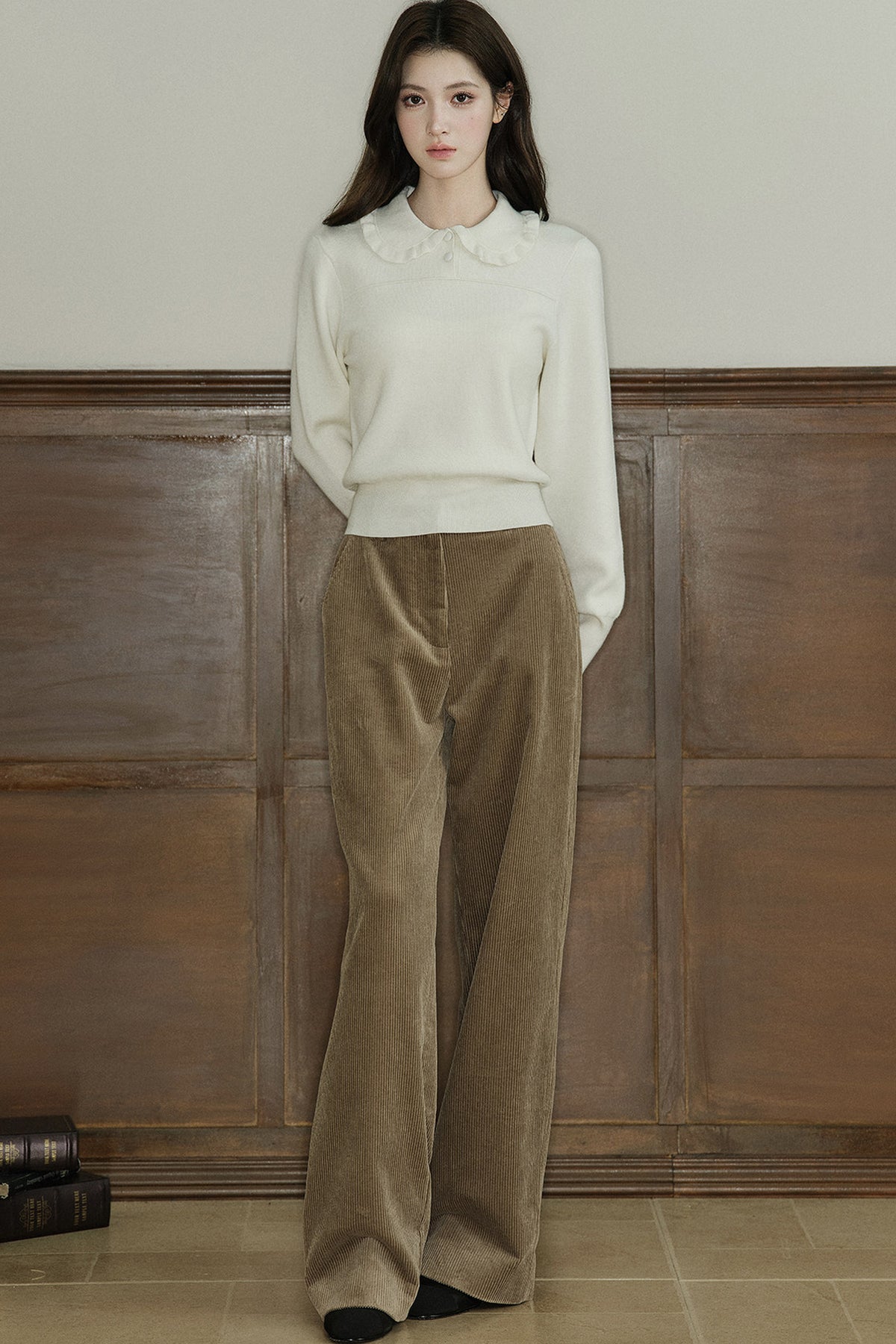 Wool Blend Ruffled Doll Collar Top