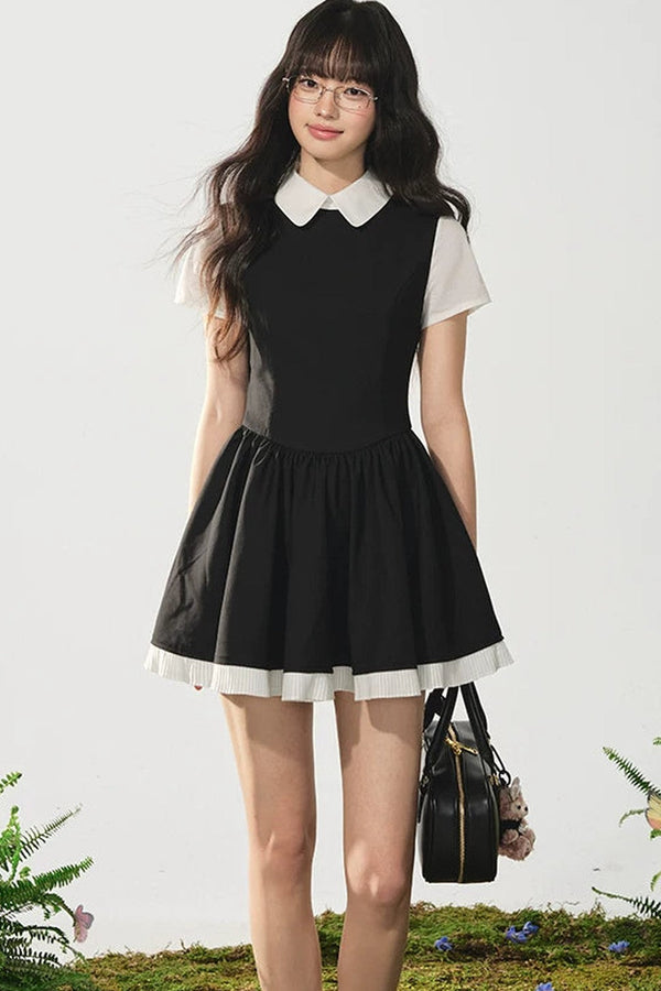 Black White French Tiered Dress