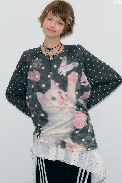 Retro Polka Dot Raglan Top