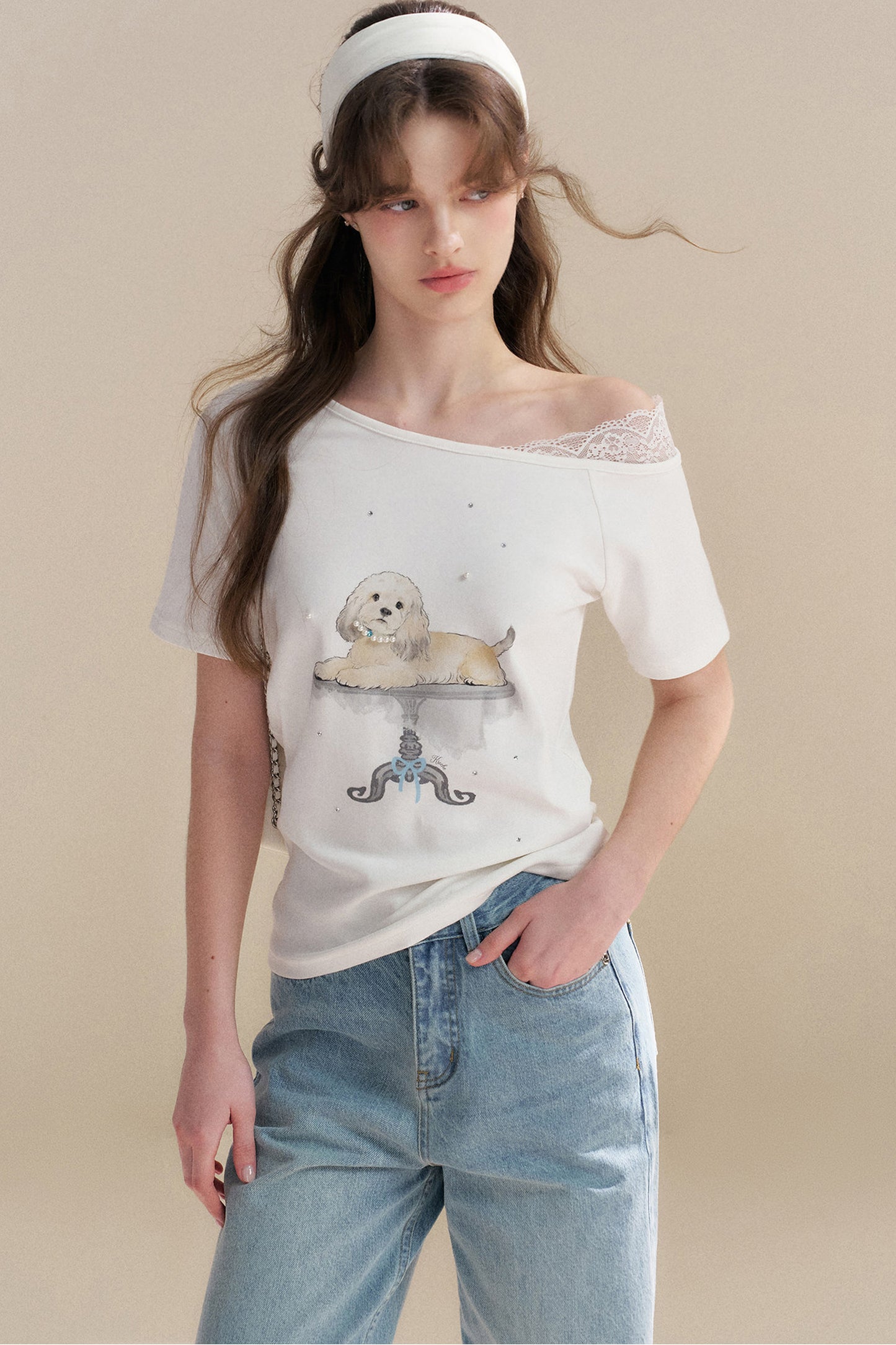 Hand-Painted Puppy Denim Pants