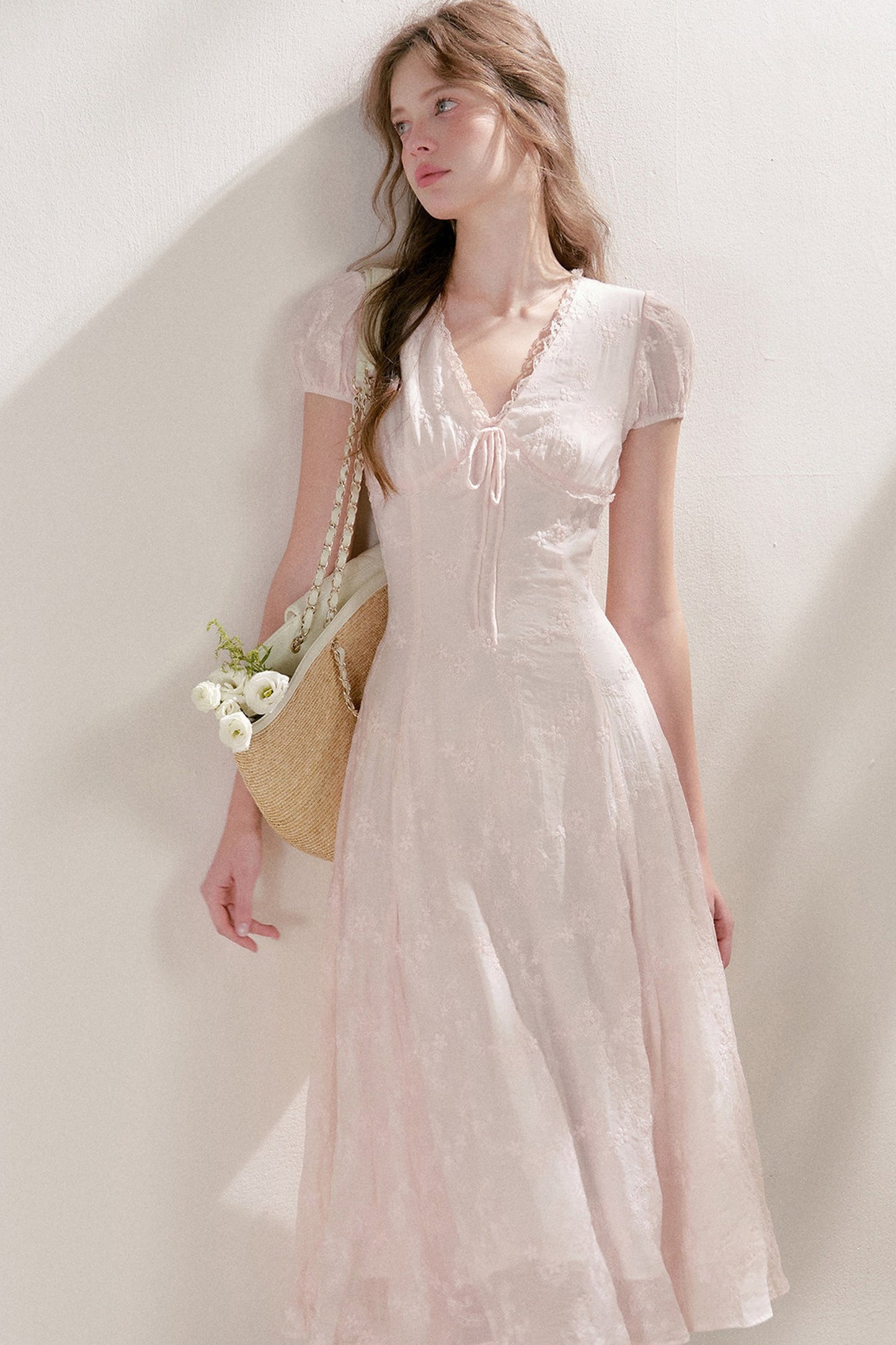 Heavy Embroidery Lace Trim Long Dress