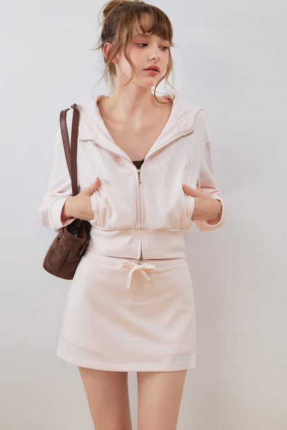 High-Waisted Hooded Sweatshirt Jacket Skirt Set-Up