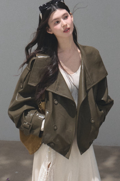 Knight-Style Oil-Waxed Leather Trench Jacket
