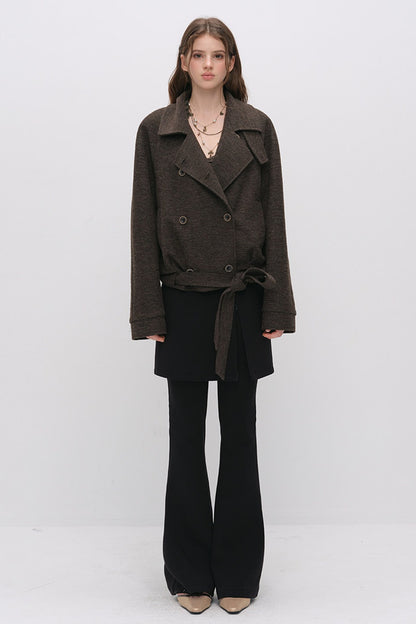 Layered-Look Slit Skirt-Style Flared Pants