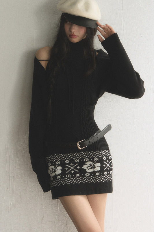 Fair Isle Knit Halter Vest and Bodycon Skirt Set