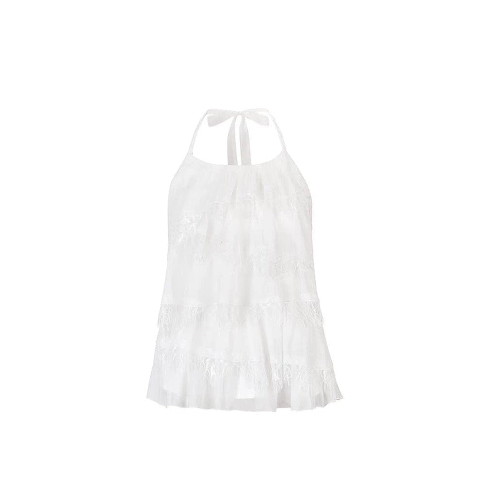 Top dos-nu patchwork en dentelle