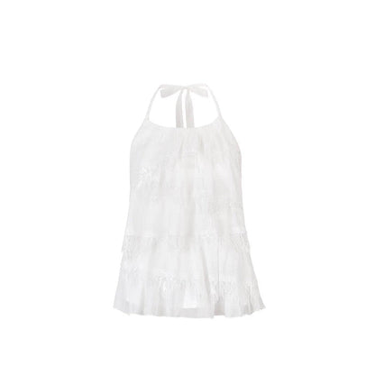 Top dos-nu patchwork en dentelle
