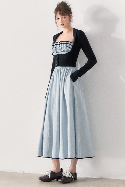 Slim Knit Cardigan and Ruffle Dress Set