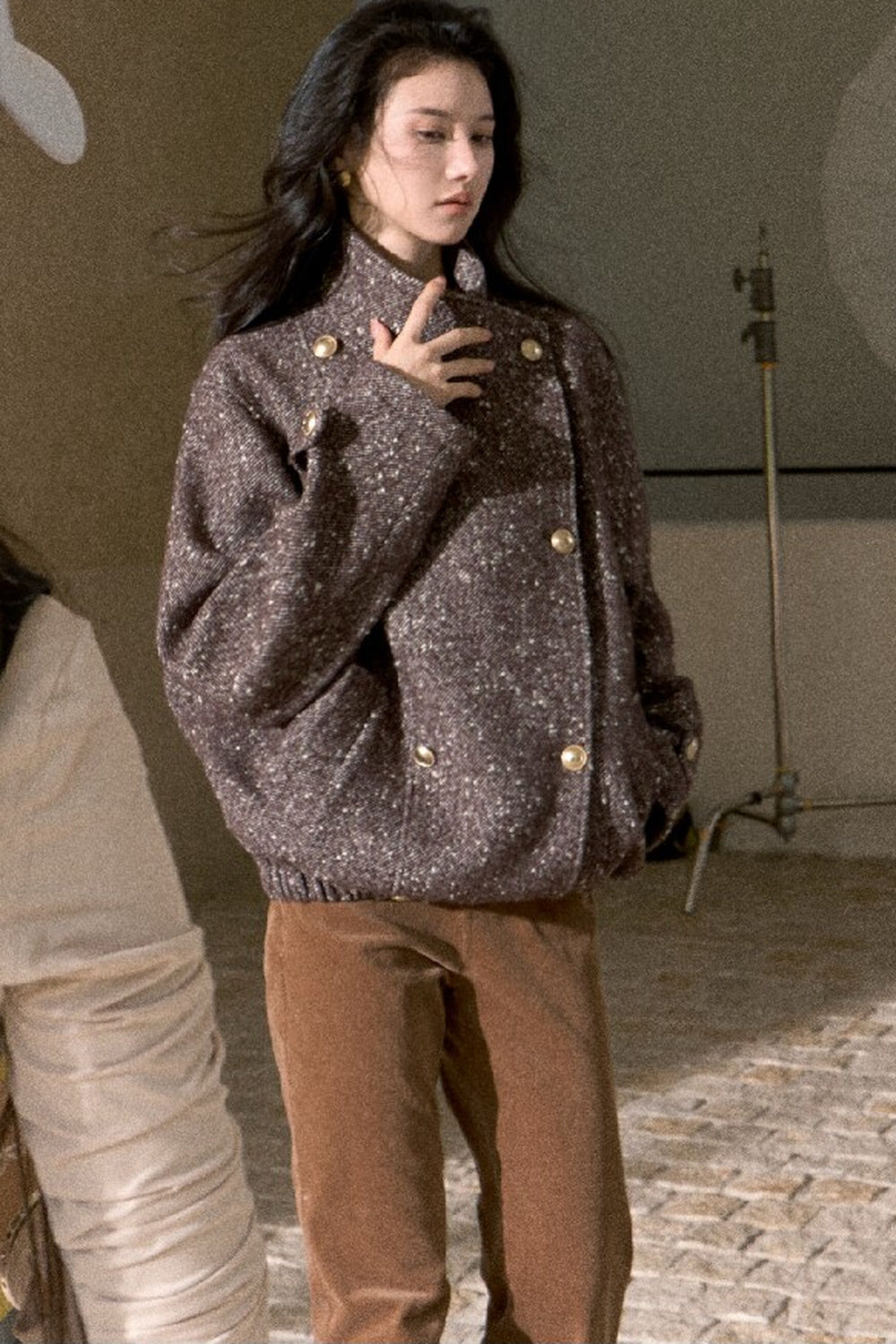 Textured Wool Blend Double-Breasted Jacket