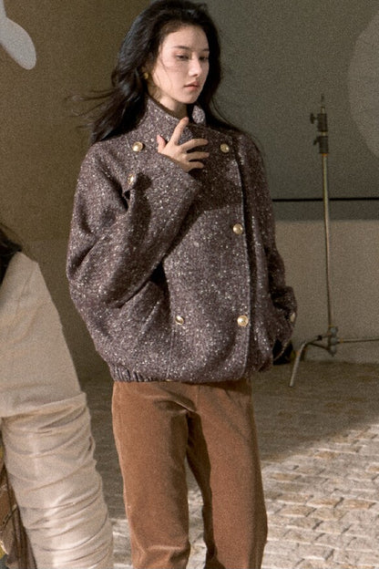 Textured Wool Blend Double-Breasted Jacket