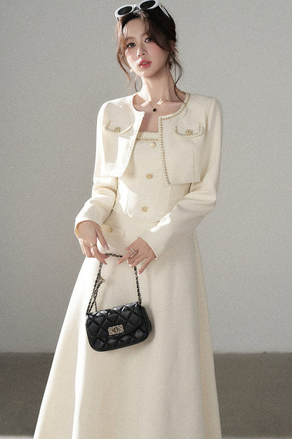 Off-White Chanel-Style A-Line Dress and Short Jacket Set-Up