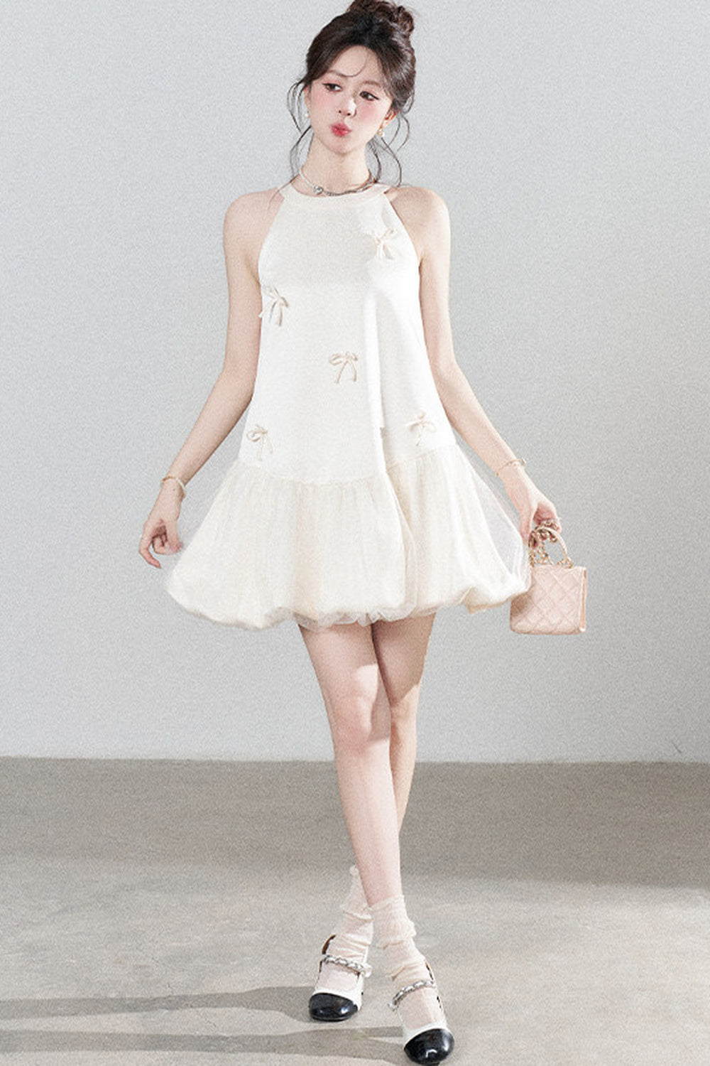Apricot Halter Mesh Dress