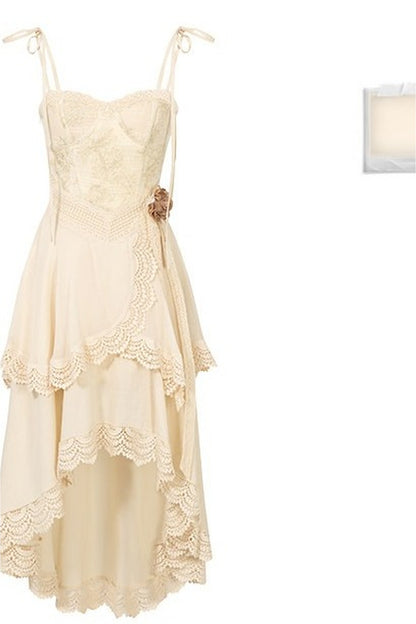 French Heavy Lace Trailing Strap Dress