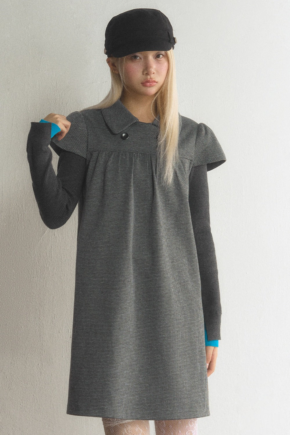 Houndstooth Doll Collar Woolen Dress