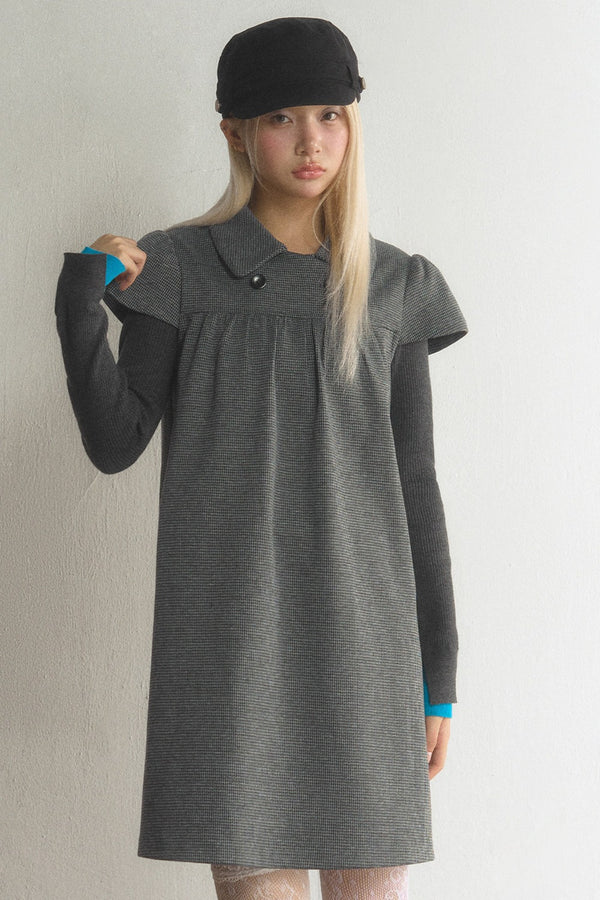Houndstooth Doll Collar Woolen Dress