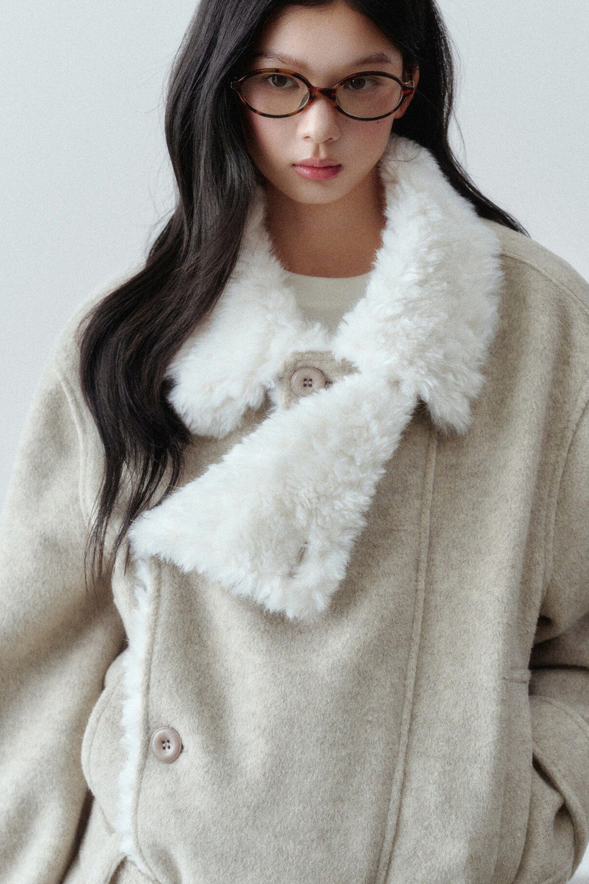 Plush Lapel Woolen Tie-Up Jacket