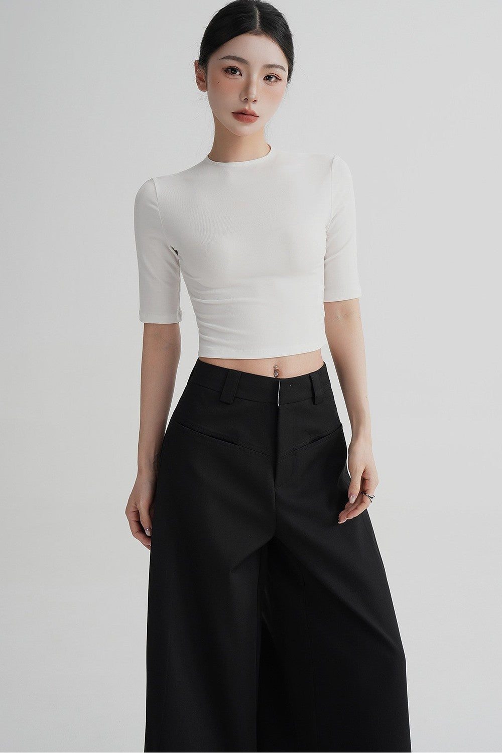 Cropped High Neck Short Sleeve Top