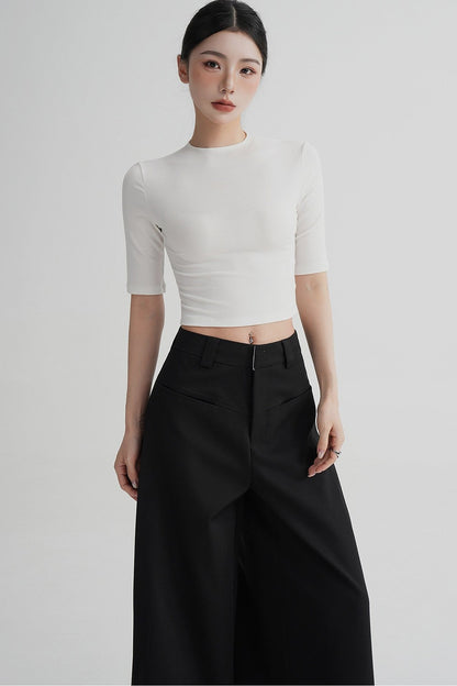 Cropped High Neck Short Sleeve Top