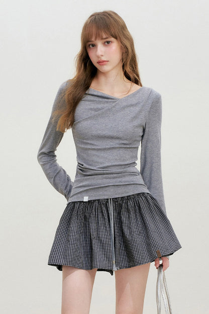 Drawstring Plaid A-Line Skirt