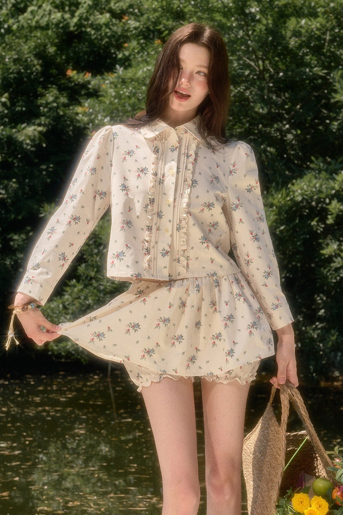 Floral Shirt and Skirt Set-Up