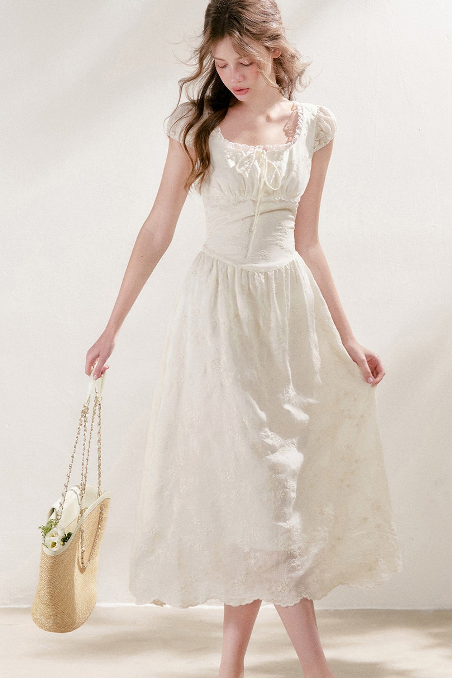 Heavy Embroidery Lace Patchwork Long Dress