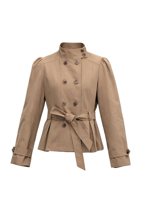 Vintage Double-Breasted Stand Collar Trench Coat and Skirt Set
