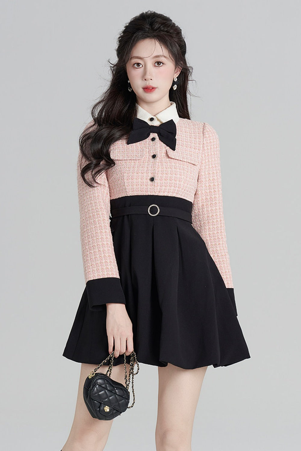 Layered-Look Wool Floral Dress