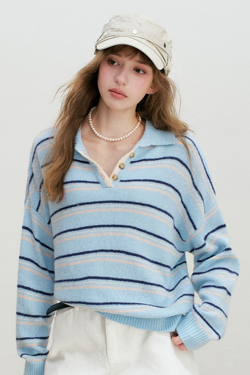 Striped Knit Pullover Polo Shirt